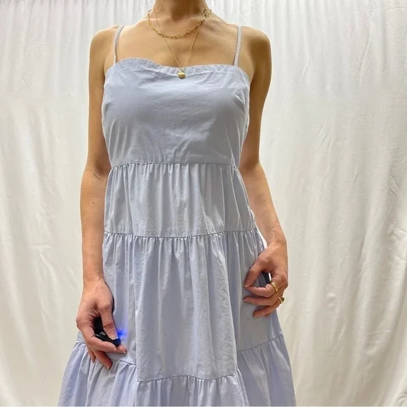 Gap tiered midi dress size 4 cotton blue Summer beach vacation fit and flare - Picture 5 of 14